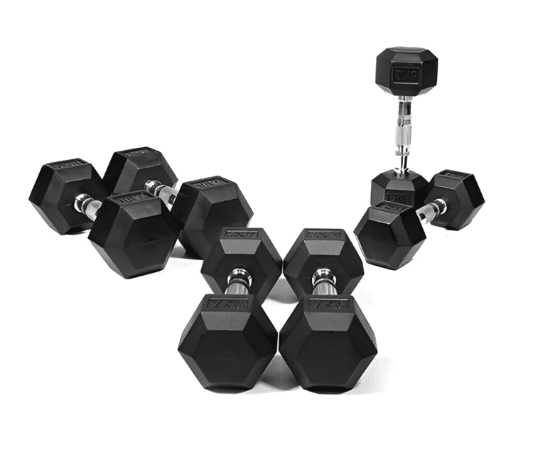 משקולת יד גומי משושה 42.5 ק”ג דמבלס B-CORE FITNESS
